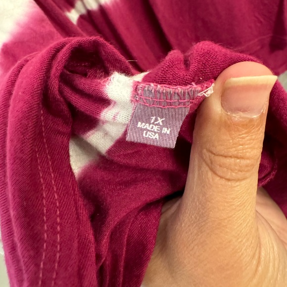 Janette Plus brand off white top with pink tie dye detail at the bottom. - Picture 3 of 3